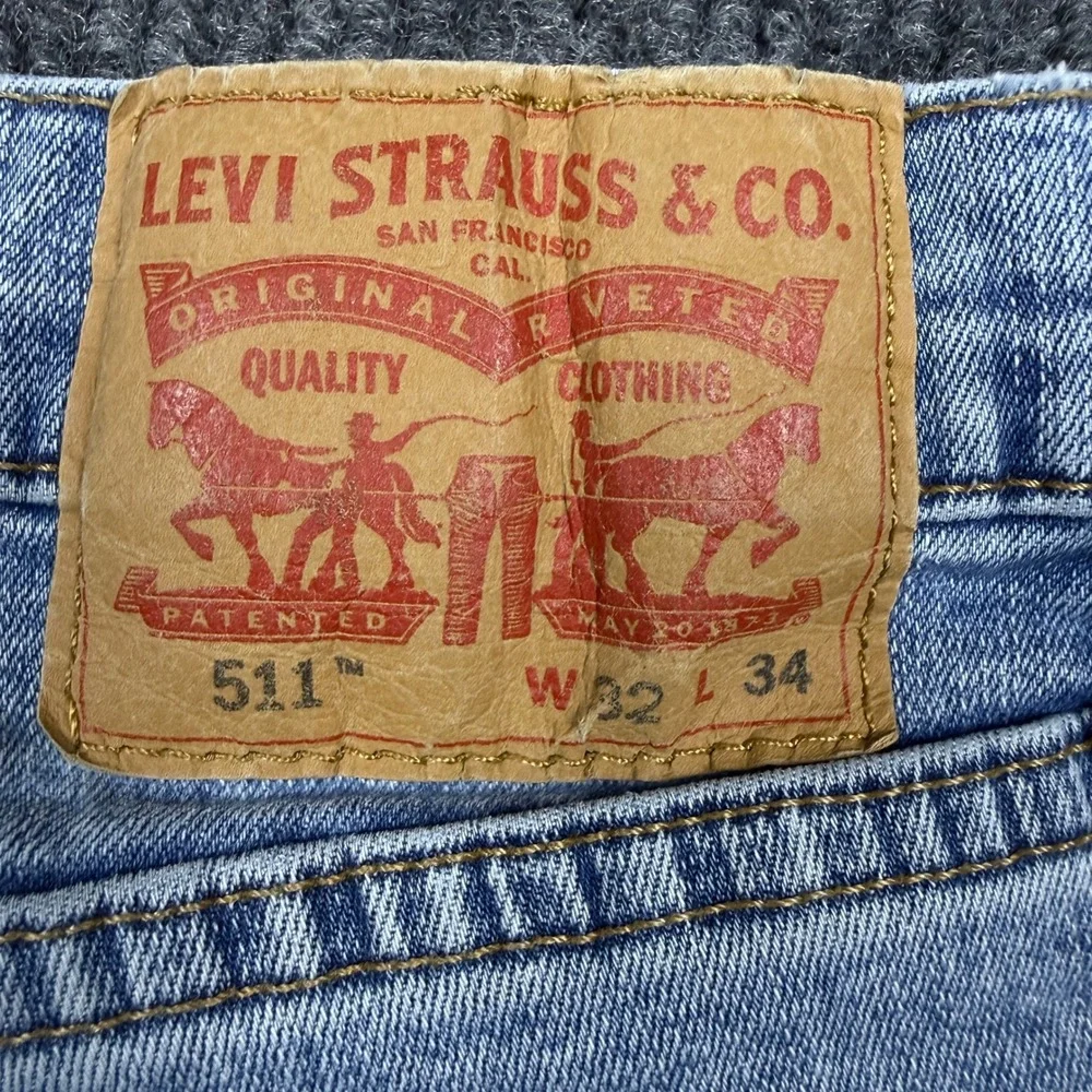 Levis 511 Slim Fit Jeans Mens 32x34 Light Wash Blue Denim 04511-3623